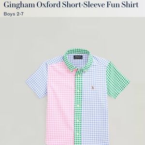 Ralph Lauren Gingham Oxford Short-Sleeve Button-Down Shirt in Pink, Blue & Green